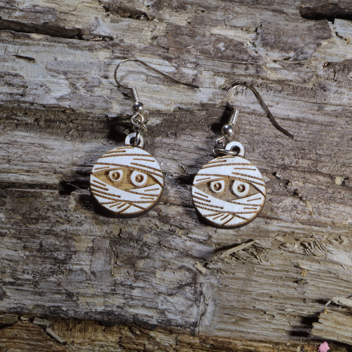 Mummy Wooden Dangle Earrings | Halloween Jewelry