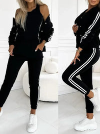 Load image into Gallery viewer, Three Piece Striped Patch Tracksuit Set