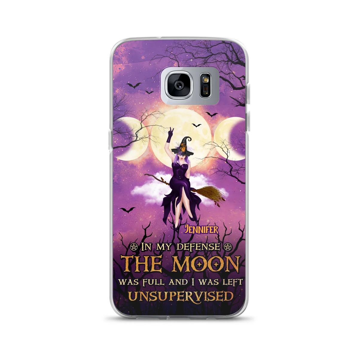 Custom Personalized Witch Riding Broom Phone Case - Halloween Gift Idea For Friends - In My Defense The Moon Was Full And I Was Left Unsupervised - Case For iPhone And Samsung