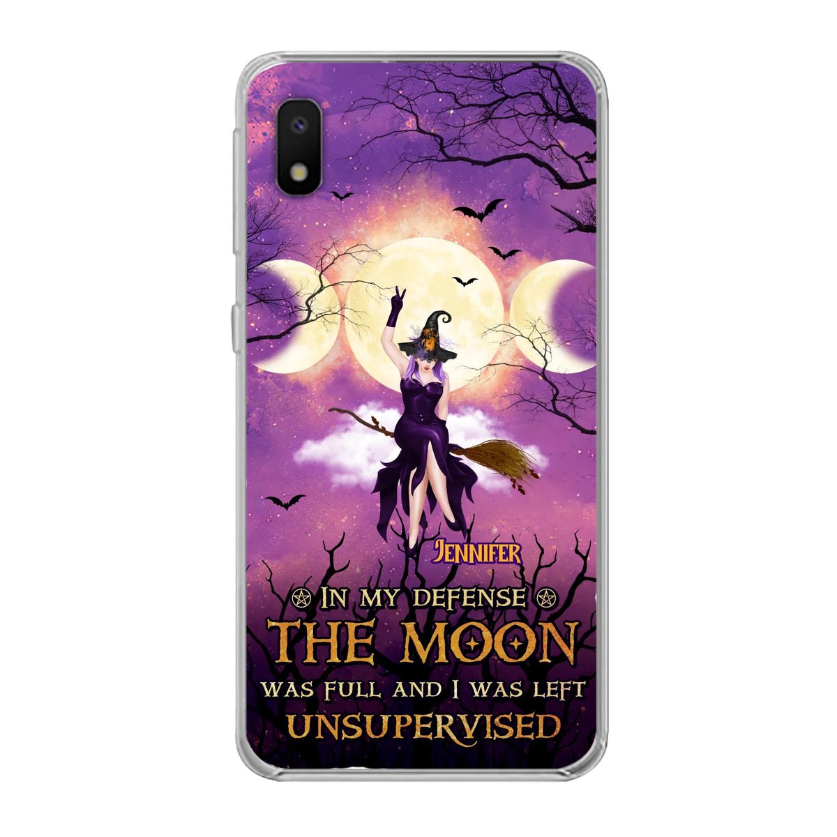Custom Personalized Witch Riding Broom Phone Case - Halloween Gift Idea For Friends - In My Defense The Moon Was Full And I Was Left Unsupervised - Case For iPhone And Samsung