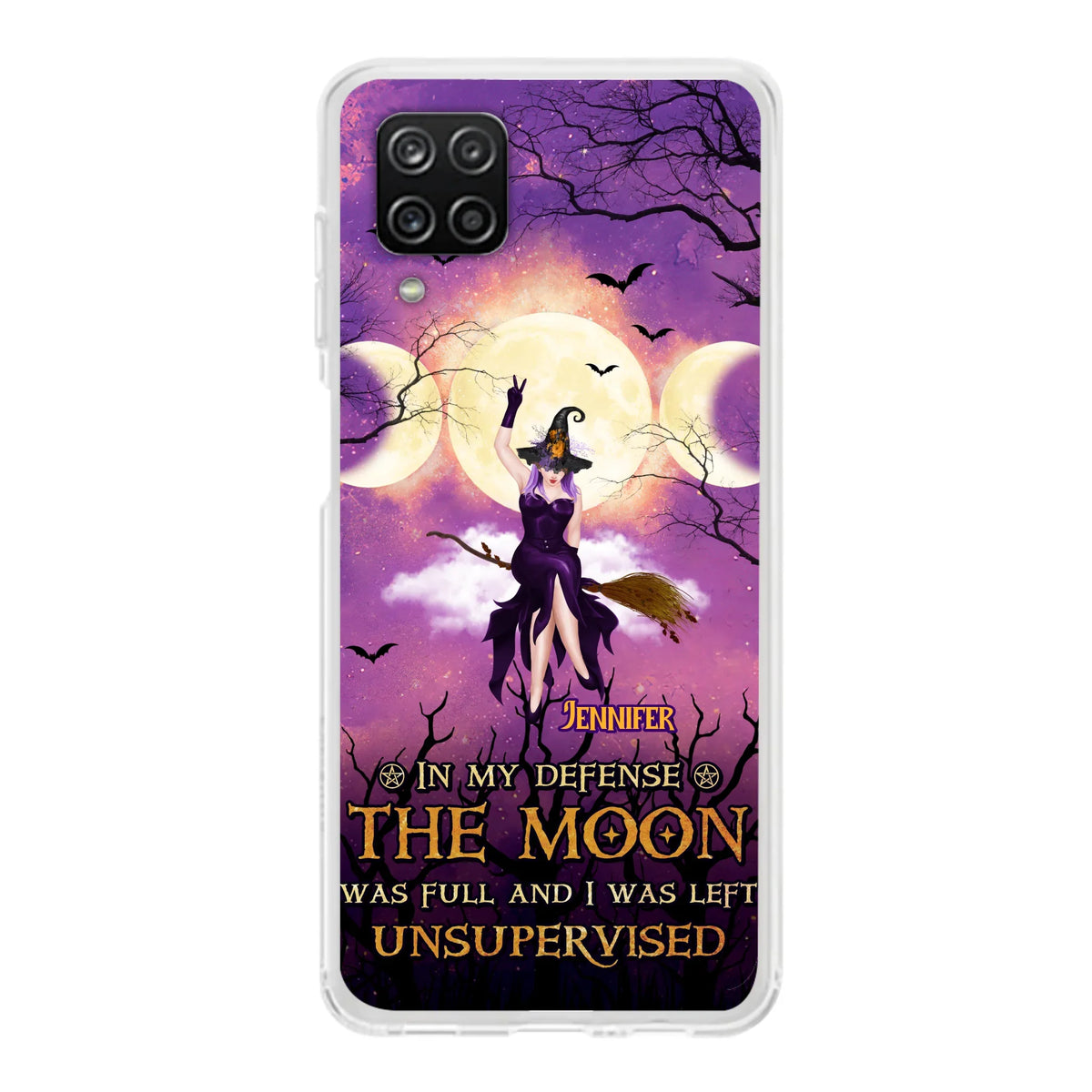 Custom Personalized Witch Riding Broom Phone Case - Halloween Gift Idea For Friends - In My Defense The Moon Was Full And I Was Left Unsupervised - Case For iPhone And Samsung