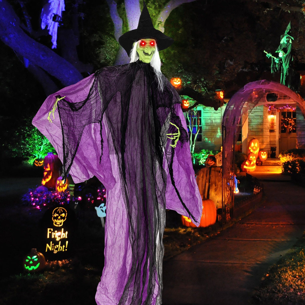 7.2 ft Halloween Standing Witch with Lighted Eyes and Automatic Arm Movement