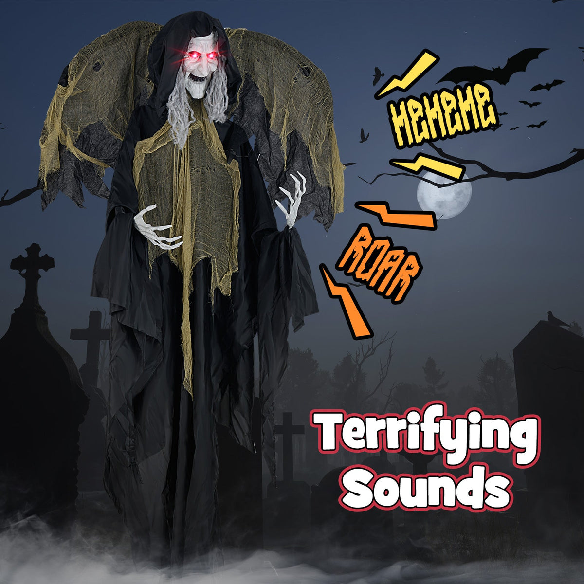 8.2 ft Halloween Standing Witch with Lighted Eyes and Automatic Wing Movement