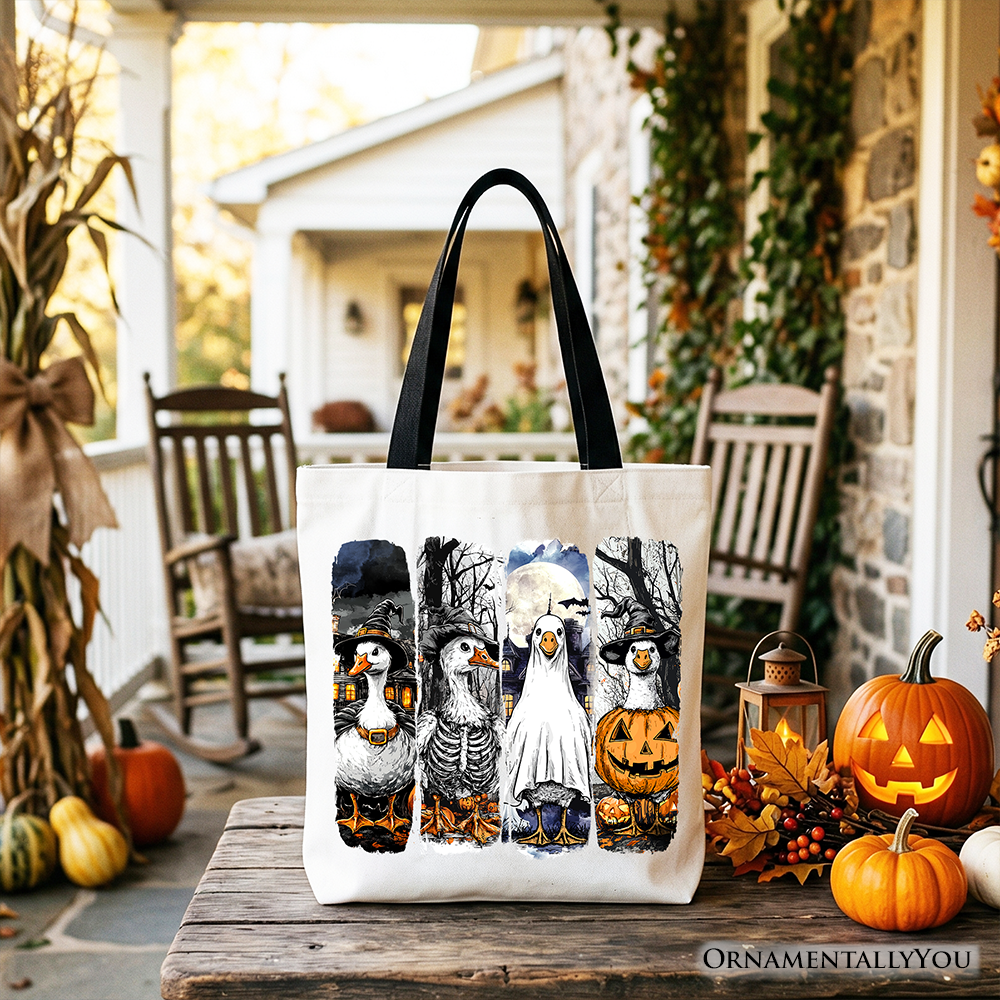 Halloween Goose in Costume Tote Bag, Spooky Fall Geese Gift Shopper for Bird Enjoyers