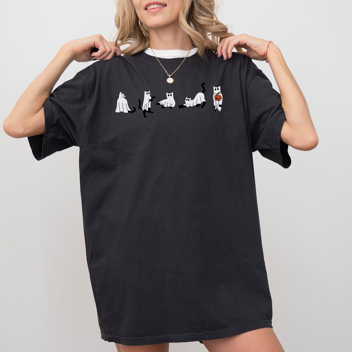 Cat Ghosts Skeleton Witch Halloween Spooky Costume Graphic Vintage Comfort Colors Tee
