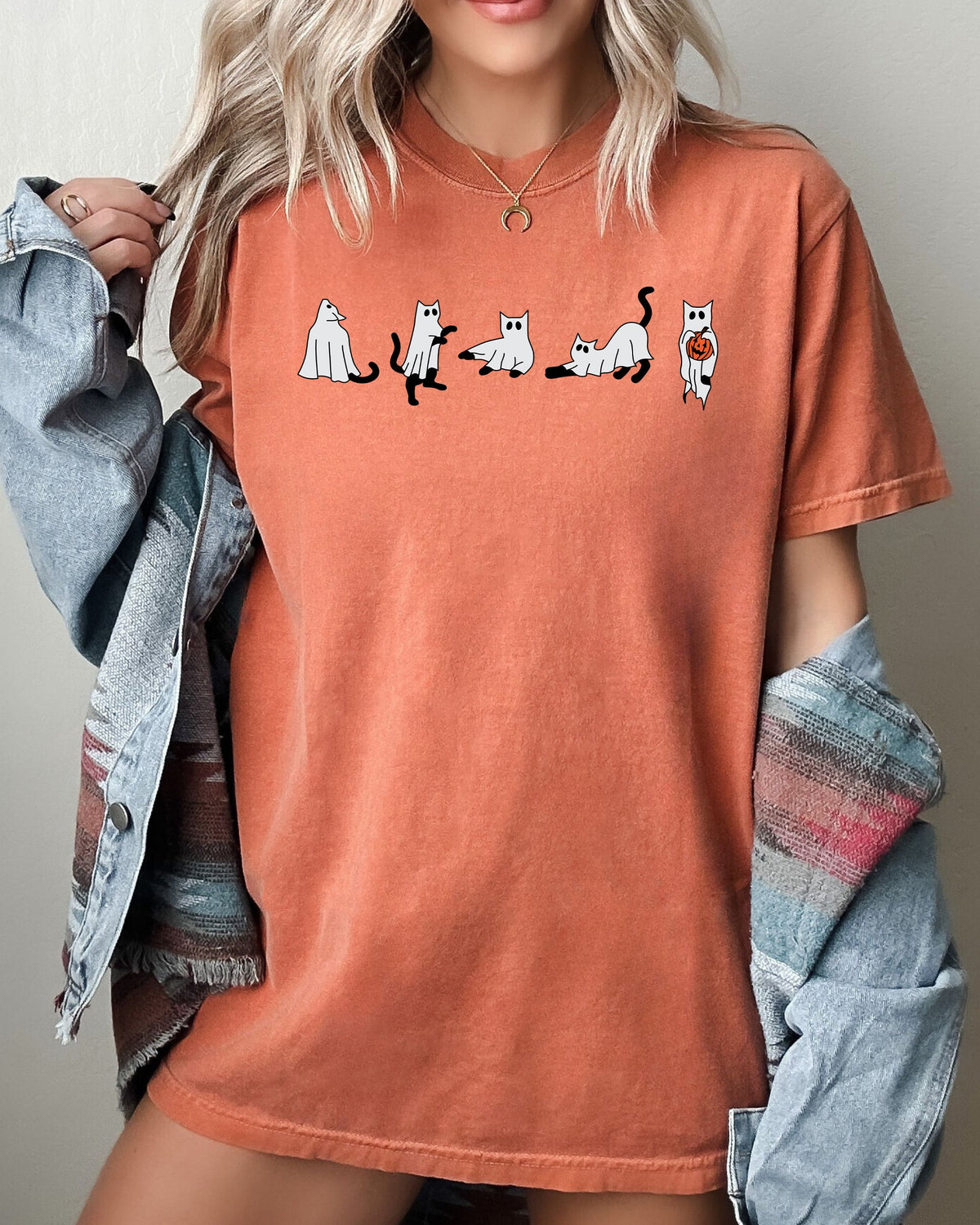 Cat Ghosts Skeleton Witch Halloween Spooky Costume Graphic Vintage Comfort Colors Tee