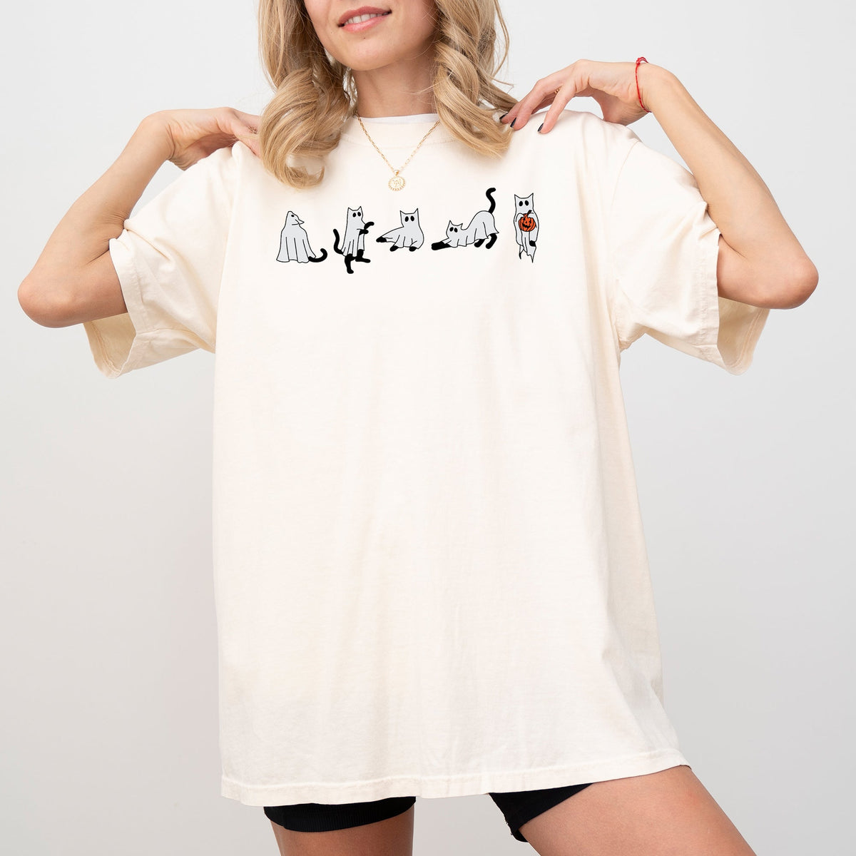 Cat Ghosts Skeleton Witch Halloween Spooky Costume Graphic Vintage Comfort Colors Tee