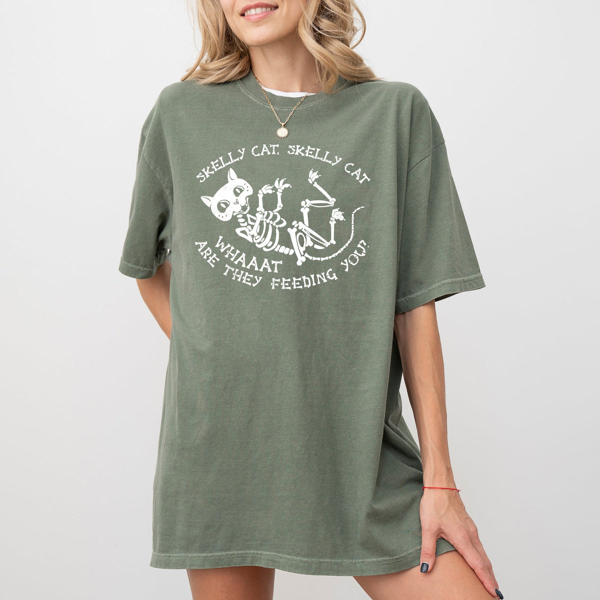 Skelly Cat Skeleton Ghost Witch Skull Spooky Aesthetic Meme Halloween Costume Comfort Colors Tee