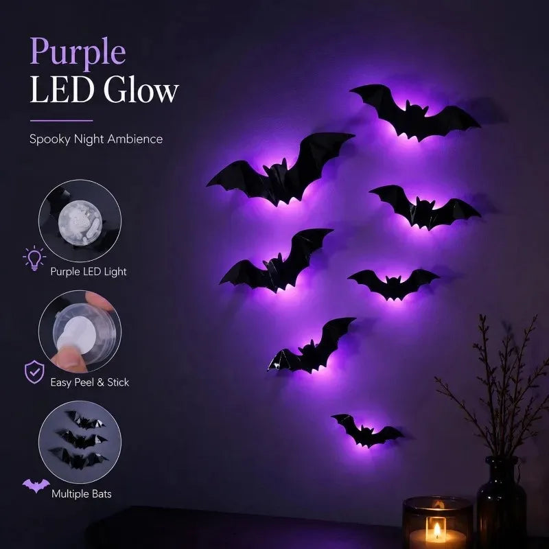 12-Piece LED Light-Up 3D Bat Wall Decorations
