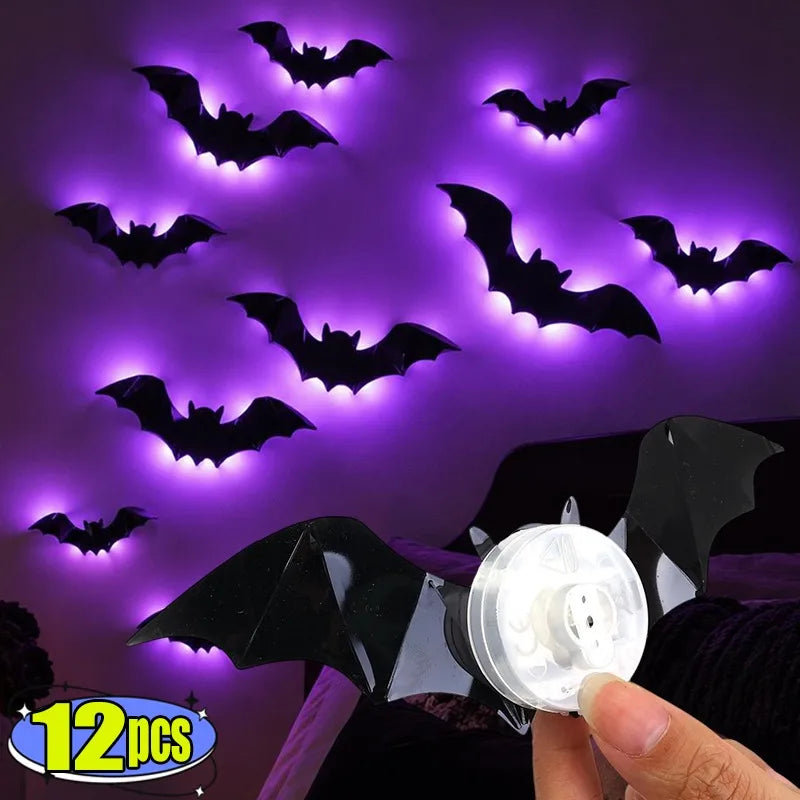 12-Piece LED Light-Up 3D Bat Wall Decorations