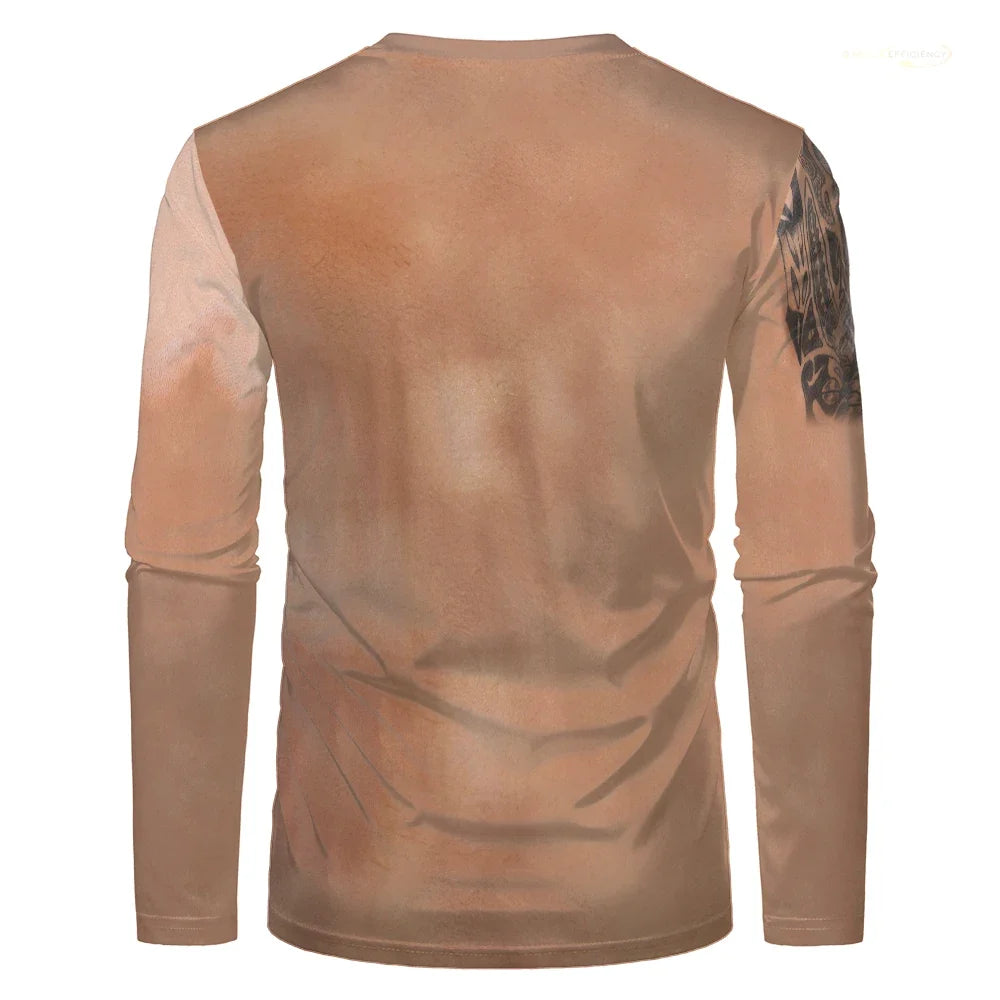 Fake Muscle Body 3D Print Men T-shirt Halloween Funny Cosplay Muscular Long Sleeve T Shirt Fashion Casual O-Neck Kids Tops Tees