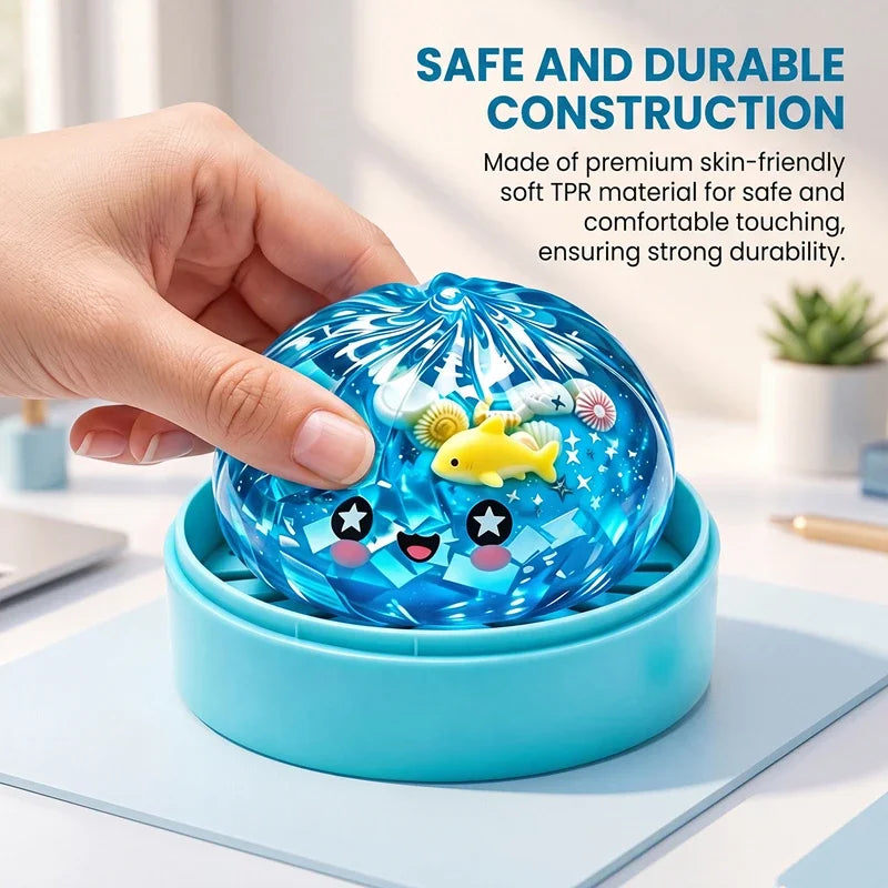 Cute Marine Animal Steamed Bun Squishy Toy – Glitter Sensory Stress Relief Toy