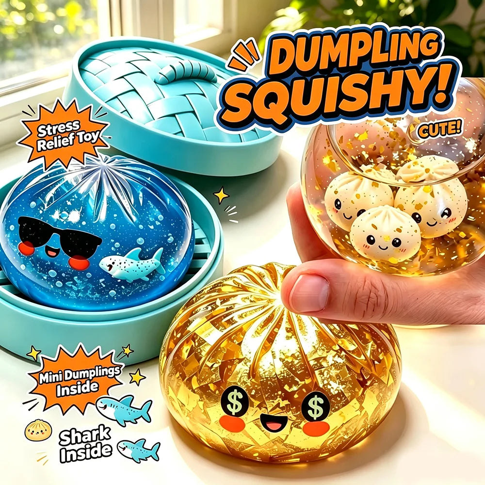 New Glitter Shark Dumpling Squishy Toy Mini Soft Slow Rebound Fidget with Steamer Stuffed Bun Pinch Le Toy