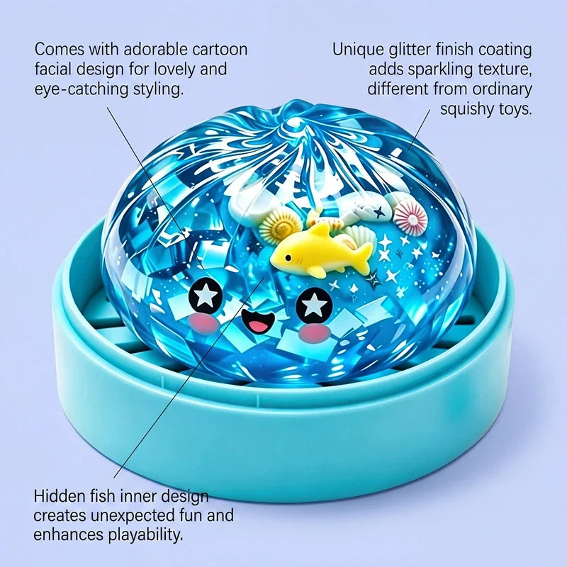 Cute Marine Animal Steamed Bun Squishy Toy – Glitter Sensory Stress Relief Toy