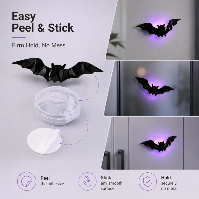 12-Piece LED Light-Up 3D Bat Wall Decorations