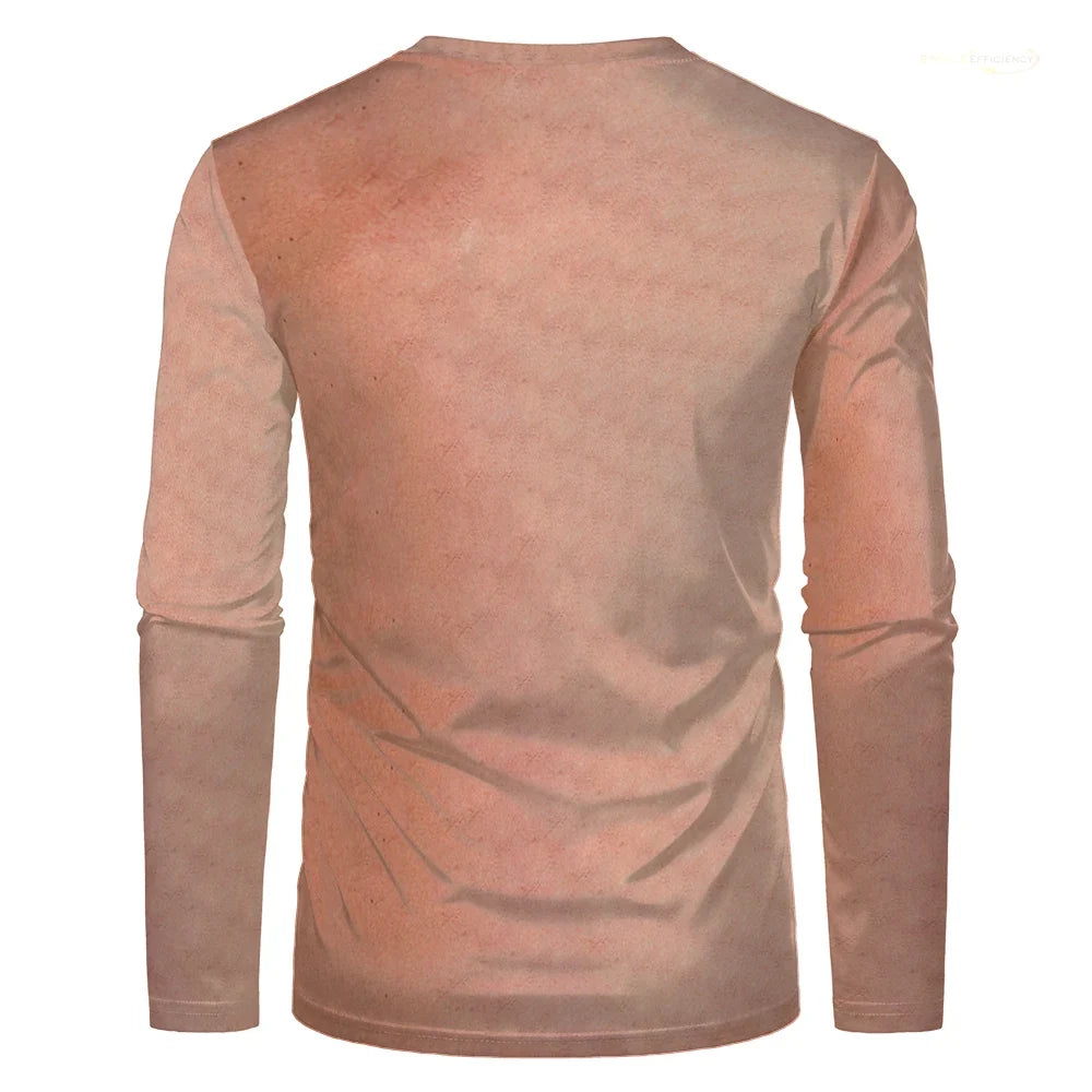 Fake Muscle Body 3D Print Men T-shirt Halloween Funny Cosplay Muscular Long Sleeve T Shirt Fashion Casual O-Neck Kids Tops Tees