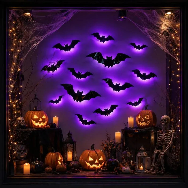 12-Piece LED Light-Up 3D Bat Wall Decorations