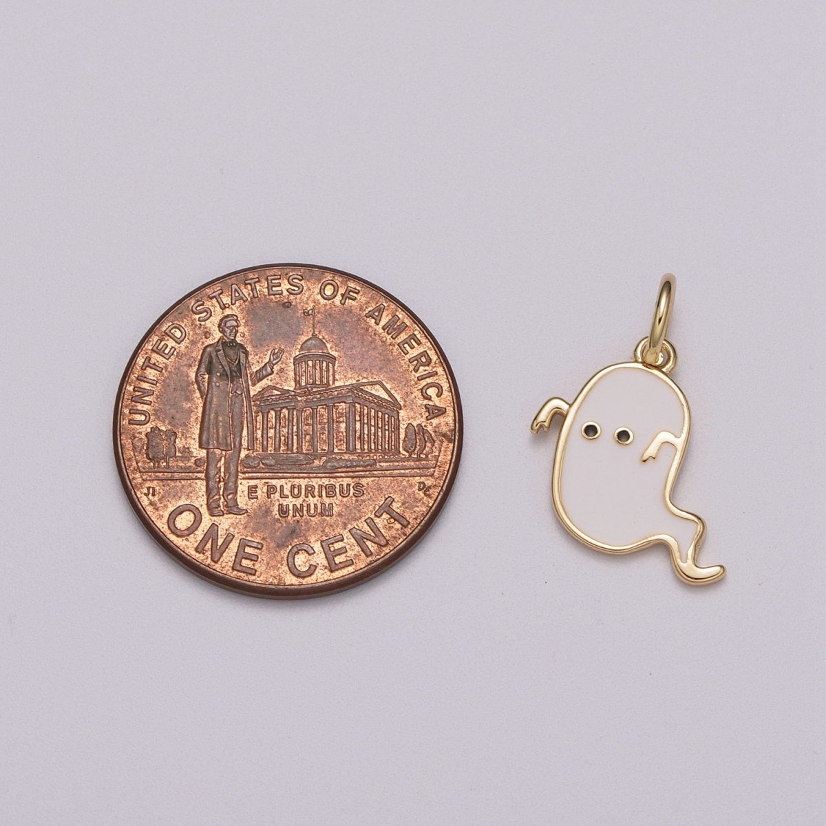 White Ghost Charm, Gold Enamel Cute Scary Haunted Halloween Pendant Jewelry Inspired M-857